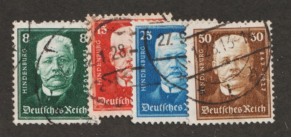 1927 Germany Sc# B19-22 semi postal. President Hindenberg. Used Est$48.75