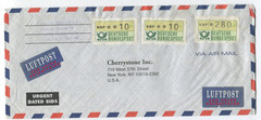 Germany Airmail Cover 1990s Deutsche Bundespost Meter Stamps to Cherrystone NY