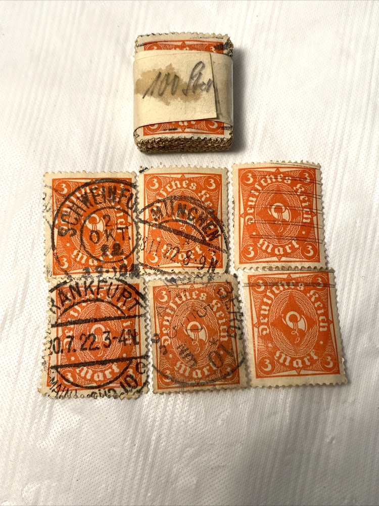 100 Deutsches Reich 3 Mark Stamps, 1920’s Antique RARE Germany Lot