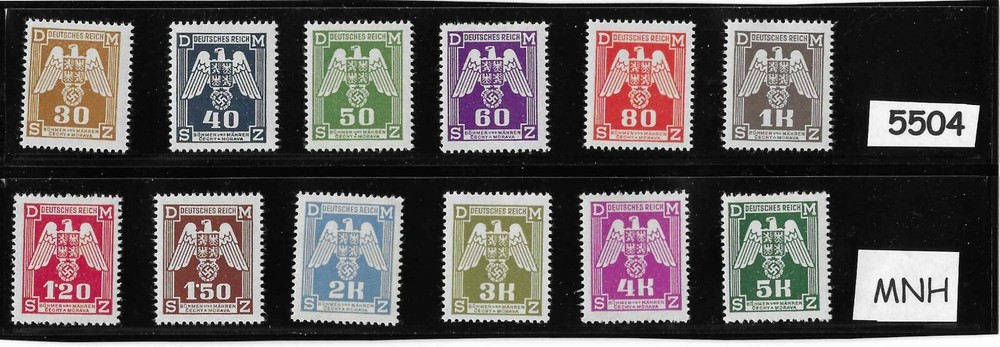 MNH 1943 WWII stamp set Sc 013-024 Third Reich officials BaM Germany occupation