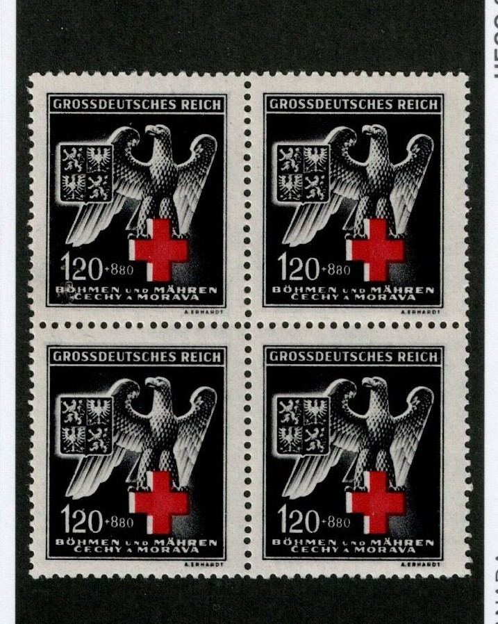 MNH Stamp Block B21 Red Cross German Eagle 1943 WWII Germany Czech Occupation