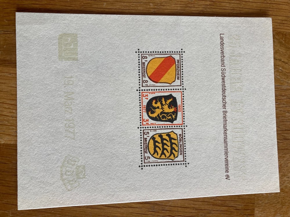 Germany Official 1977 miniature sheet 25 year LV Pforzheim Boblingen