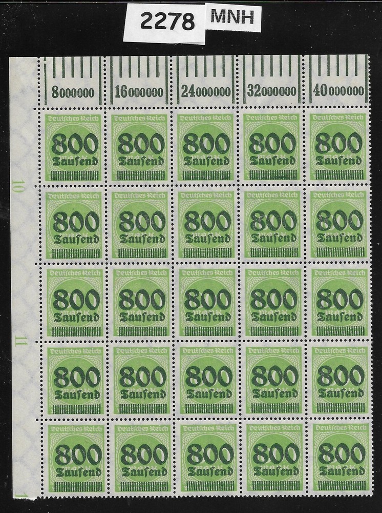 MNH Stamp block Overprint 800K over 1000 Mark Sc 268 German Republic 1923 #2278