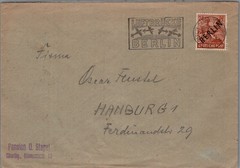 GERMANY 1949 BERLIN POSTAL COVER OVERPRINT ADDR HAMBURG SPECIAL POSTMARK BERLIN