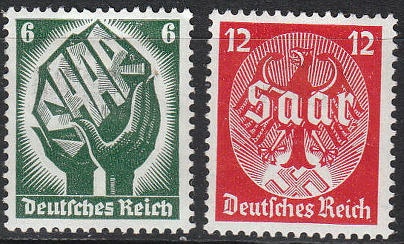Stamp Germany Mi 544-5 Sc 444-5 1934 WWII 3rd Reich War Saar Land Eagle Coal MH
