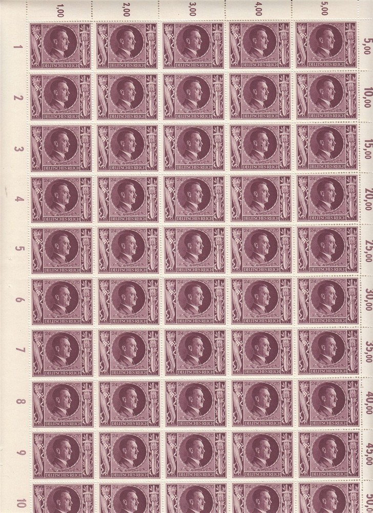 Stamp Germany Mi 848 Sc B235 Sheet 1943 WW2 3rd Reich Hitler 54th Birthday MNH