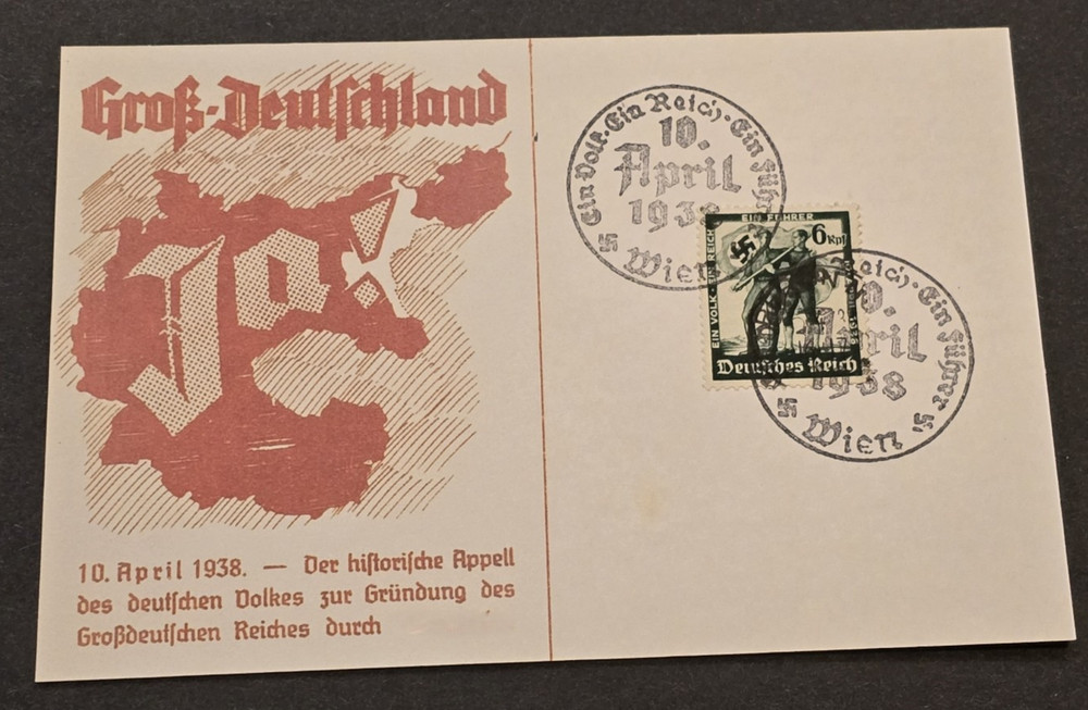 April 10 1938 Vote Third Reich Nazi German Propaganda Postcard w Authentic Stamp