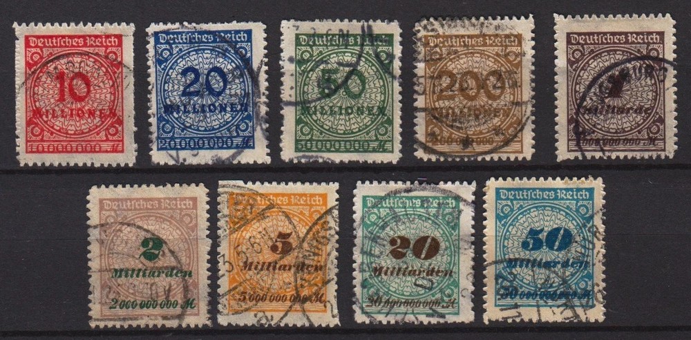 1923 GERMANY NAZI REICH Mi. 318B/330B COMPLETE SET VERY FINE USED