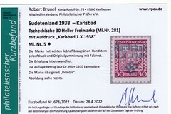 GERMANY OCCUPATION SUDETENLAND KARLSBAD MICHEL 5 BRUNEL CERT PERFECT MH