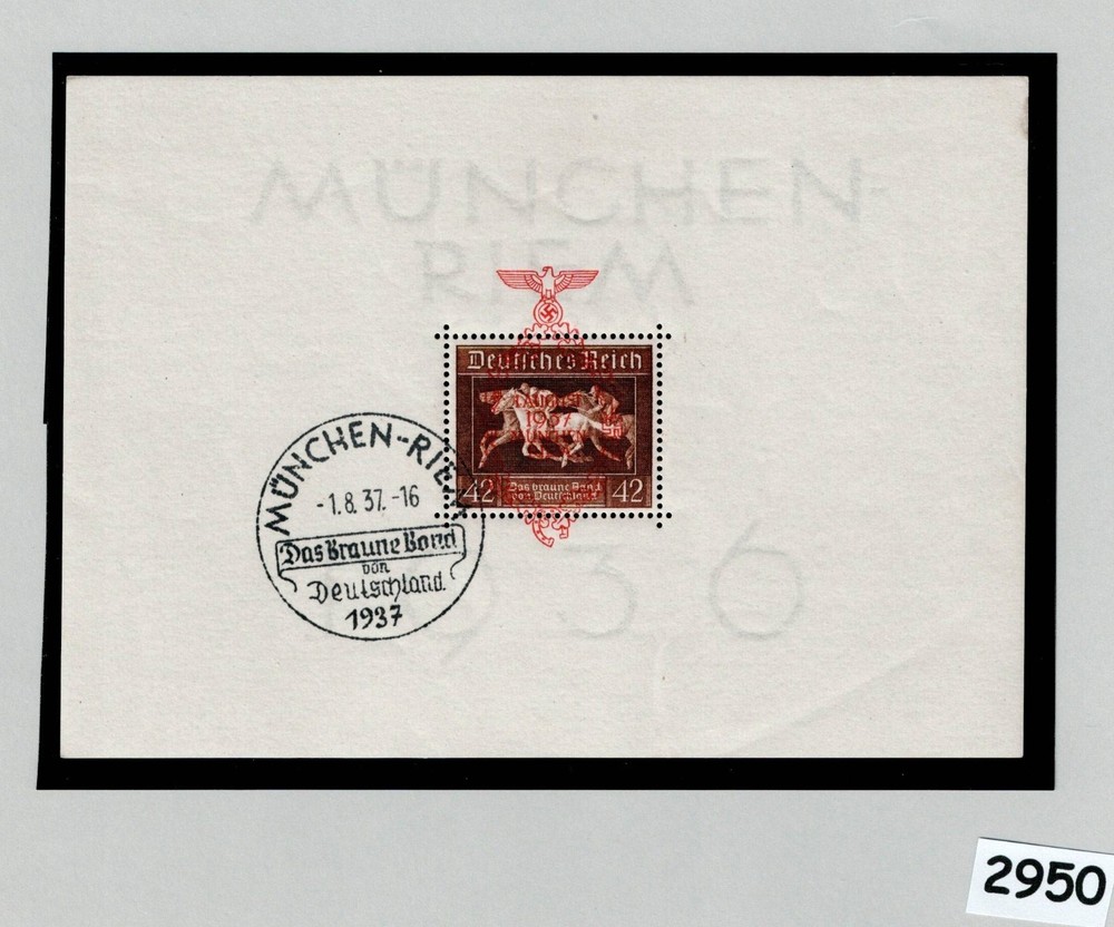 Stamp sheet B105 1937 Brown derby Horse race Munich Germany Red Overprint #2950