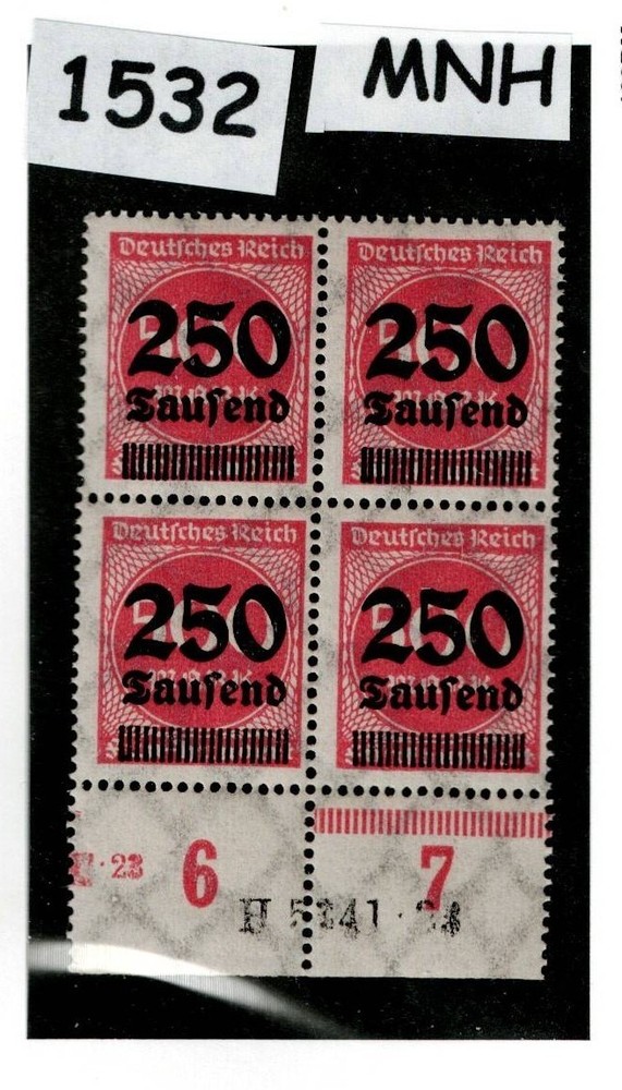 MNH block Overprint 250K over 500M Scott #260 Weimar German Republic 1923 #1532