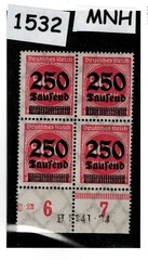 MNH block Overprint 250K over 500M Scott #260 Weimar German Republic 1923 #1532