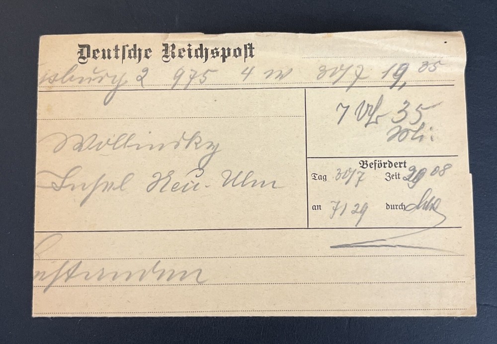 WW2 WWII German Third Reich Deutsche Reichspost Telegram Document