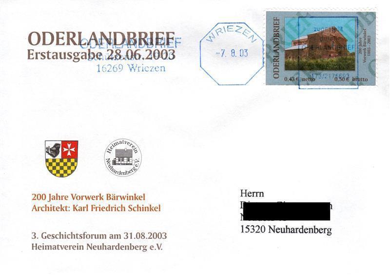Oderlandbrief: MiNr. 2 B, „Vorwerk Bärwinkel“, Ganzstück, Really ran
