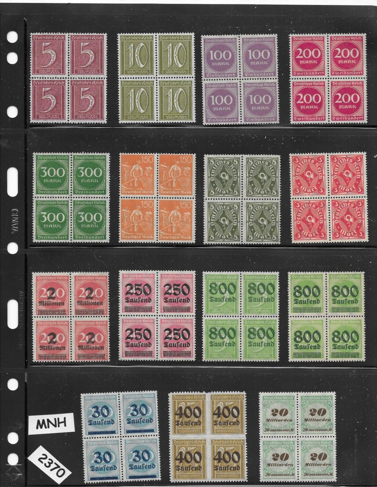 100+ MNH Stamps in Blocks of 4 Weimar Republic Germany Overprints #2370