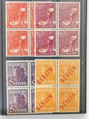 Berlin 1949 Blocks Set red over print Stamps Pfennig Perforate Mi 22 23 27 29