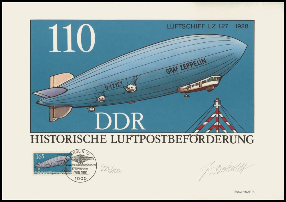 ART-EDITION 1991 GERMANY 1525 ZEPPELIN LZ 127 PM „BERLIN“ HAND-SIGNED !!