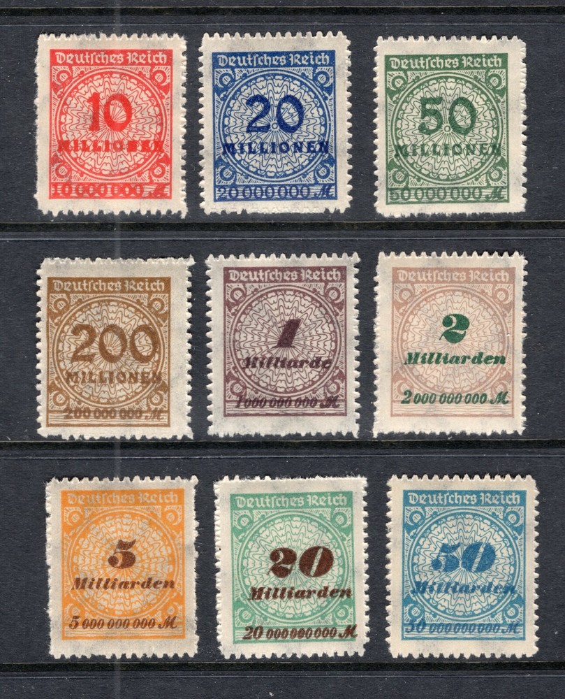 GERMANY REICH 1923 HIGH INFLATION SCARCE SERRATE ROULETTE 301-309 PERFECT MNH