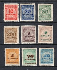 GERMANY REICH 1923 HIGH INFLATION SCARCE SERRATE ROULETTE 301-309 PERFECT MNH