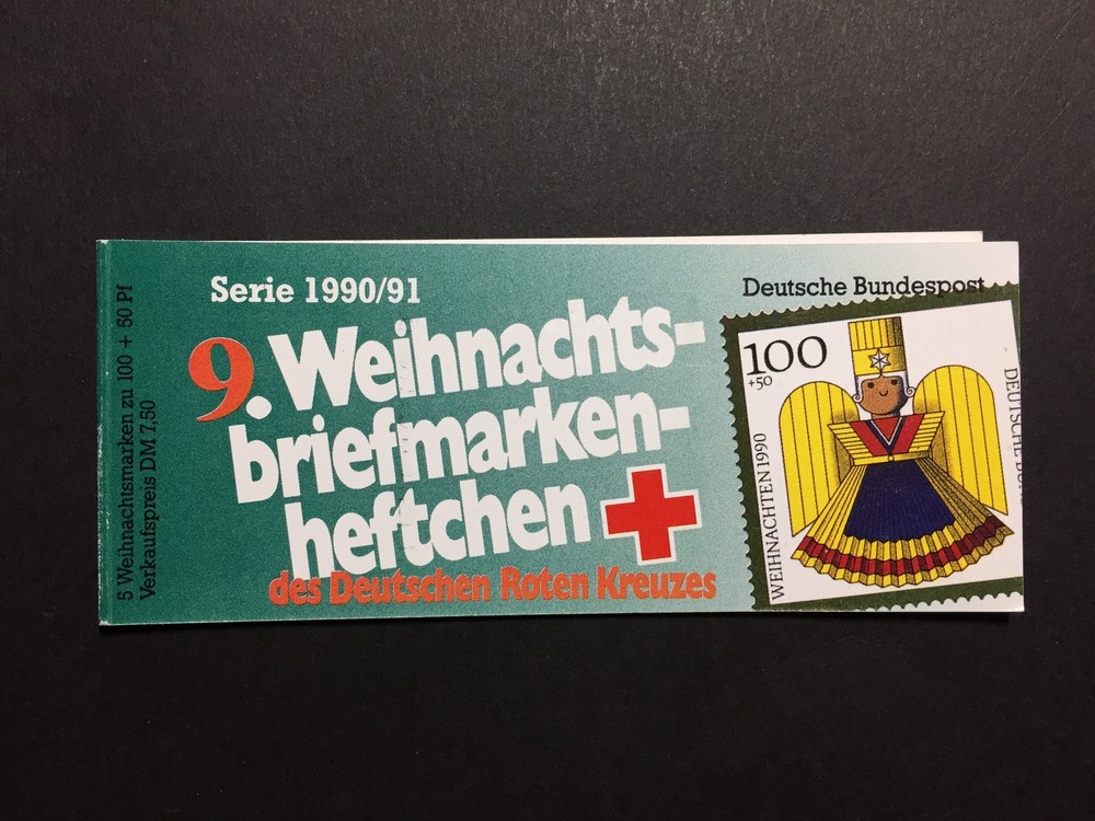 GERMANY STAMP BOOKLET 1990 RED CROSS CHRISTMAS NOEL ROTES KREUZ RARE!! xa89