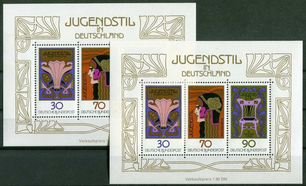 2x Jugendstil Bund Block No. 14 Clean Mint NH Germany MNH 1977 West Germany