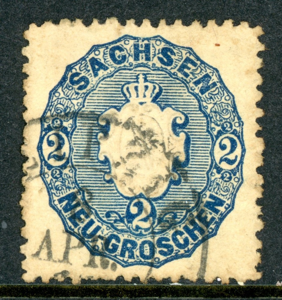 Germany States 1863 Saxony 2 ngr Blue Scott #18 VFU K967