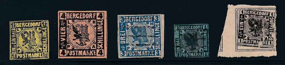 BERGEDORF (GERMANY) USED #1-5 IMPERF ASFB SEE DESCRIPTION