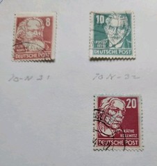 East German Stamps. Germany. 16 Used. 1948. The Numbers Under Them Are SCOTT #’s