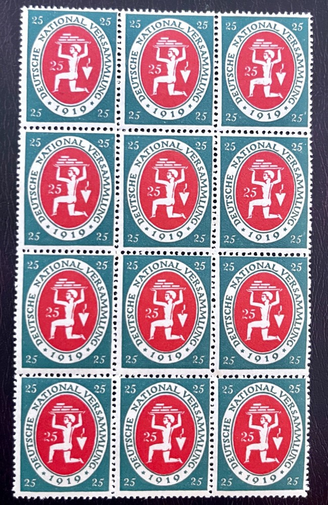 Germany 107 / 1919-1920 25pf Rebuilding Germany Stamps / Block of 12 / MNH