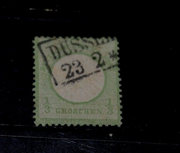 GERMANY 1872 1/3g GREEN EMBOSSED ARMS TYPE ISSUE F/USED
