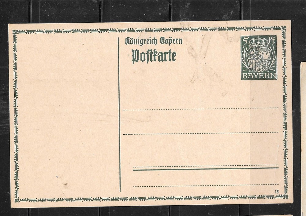 BAVARIA 1915 MINT STAMPED POSTCARD 5PF POST CARD OLD ANTIQUE