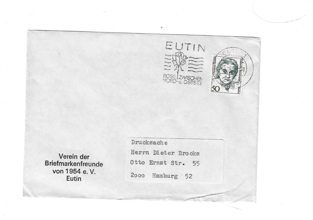 GERMANY Cover sent from Eutin to Hamburg – Slogan Cancel; corner crease