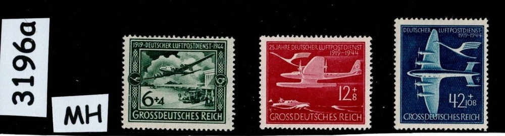 MH Stamp set Third Reich Germany 1919-1944 25th Anniv Airmail service #3196a
