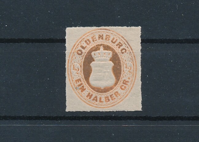 GERMANY: OLDENBURG #17A; COAT OF ARMS 1/2g ORANGE RED; MH – VF; CV $250