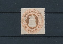 GERMANY: OLDENBURG #17A; COAT OF ARMS 1/2g ORANGE RED; MH – VF; CV $250