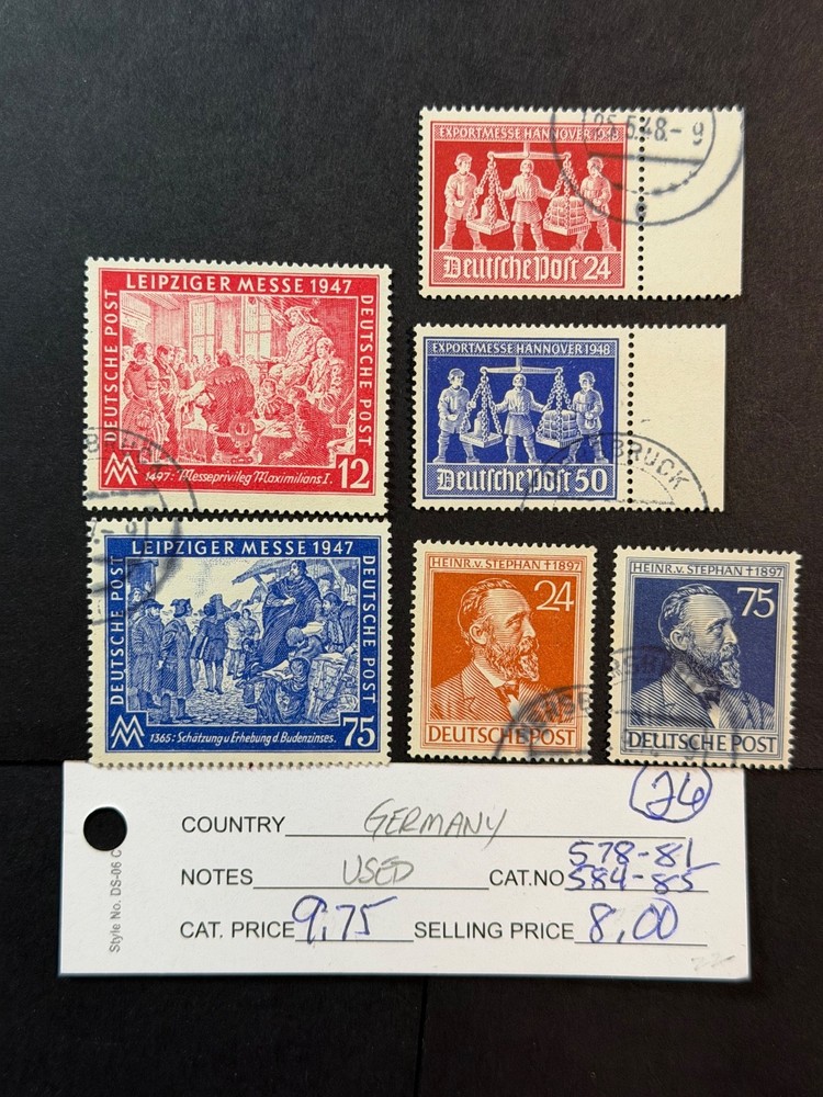 Germany # 578-581 & 584-585 Used 2024 Scott Catalogue Value $ 9.75