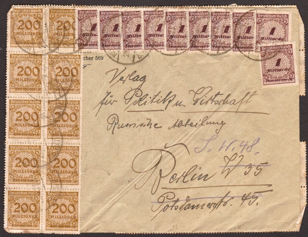 Germany 1923 Hyperinflation Cover 19,800,000,000 marks! Complete