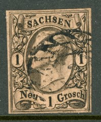 Germany States 1855 Saxony ½ ngr Black/Gray Scott #9 VFU K865
