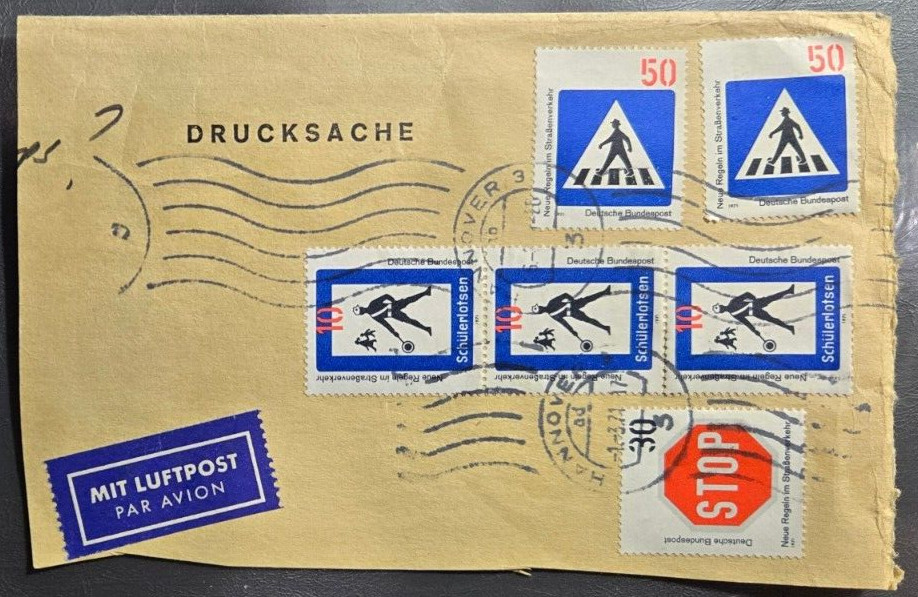 Stamp Germany 1971 Cover Traffic Signs #1055, 1057, 1058 used