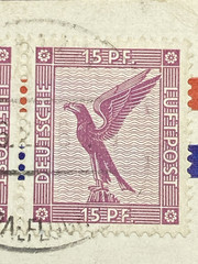 1927 Early Germany airmail Postcard, 15PF X 3, Light Cancels, Berlin to New York
