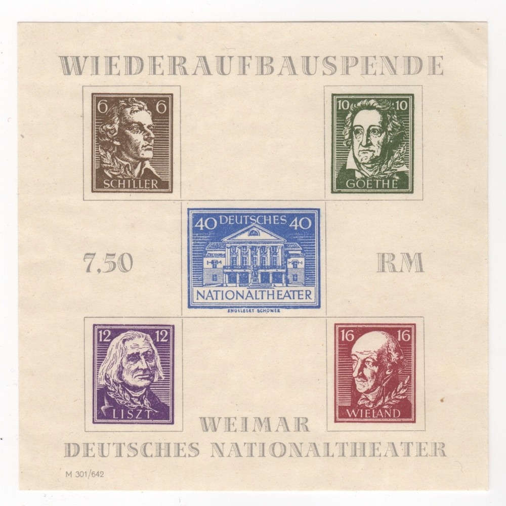 1946. Miniature Sheet. Weimar Nationaltheater Wiederaufbauspende. Mi.Block 3AX.
