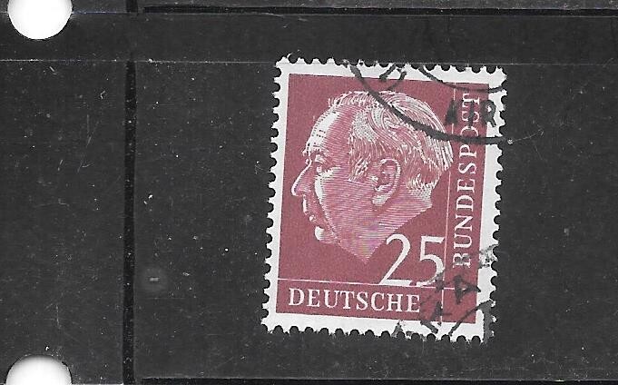 WEST GERMANY SC #711 1954 25 PF HEUSS OLD DEFINITIVE POSTALLY USED SINGLE STAMP