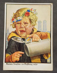 German postcard NEED MORE BEER IN MY STEIN drinking alcoholic baby??!! w Mug