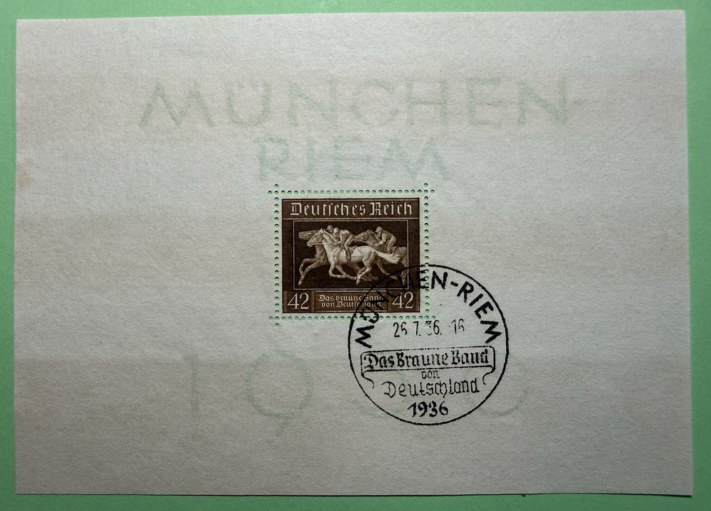 GERMANY-1936-SOUVENIR SHEET-„MUNCHEN RIEM“-SCOTT # B-90 WITH SPECAL CANCELL