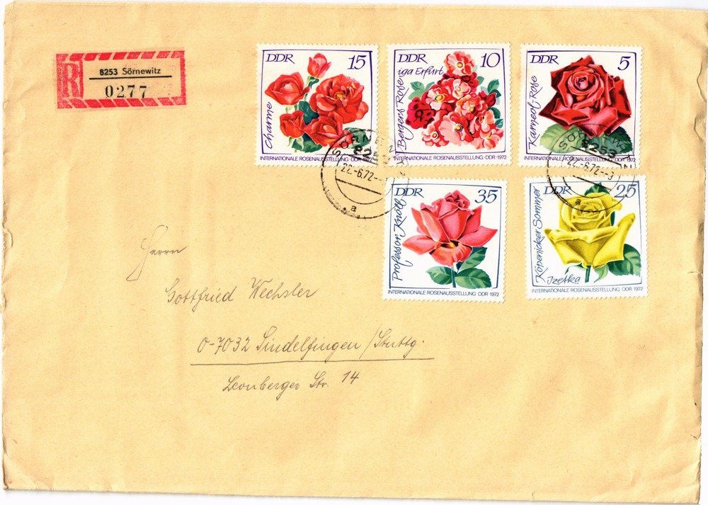 DDR 1972 registered cover Yvert 1450/52+1454/55 Flowers (4328)