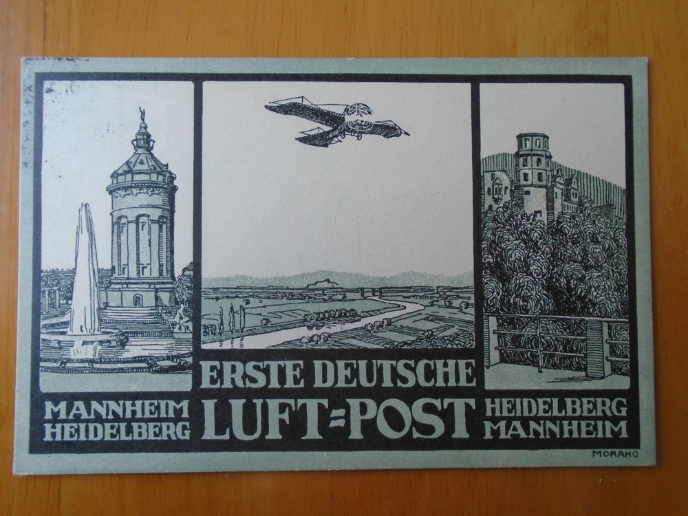 Germany 1912 superb first air mail flugpost Mannheim – Heidelberg used postcard