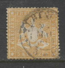Germany States 1860 WURTTEMBERG 3 Kreuzer Cote of Arms used, $ 60.00