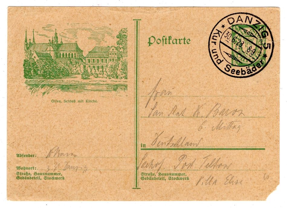 Gdansk GA P45 Olive Castle Corner Stamp Defective Year (GA4745)