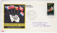 Saar Scott #255 VF FDC 1955 Fair at Saarbrücken Map and Flag Cachet