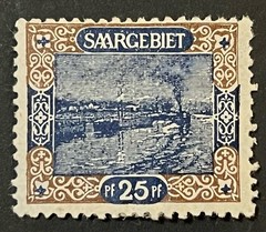 Travelstamps: 1921 Germany Saar Stamps Scott #71 – 25pf Saar River Traffic MOGH